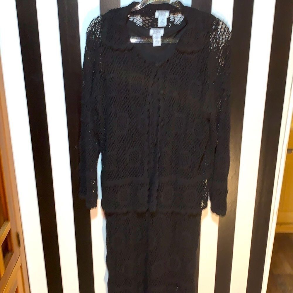 Black Crochet 2 Piece Set Maxi Tank Dress & Cardigan Med/Large Woman’s 12/14 - Picture 3 of 13